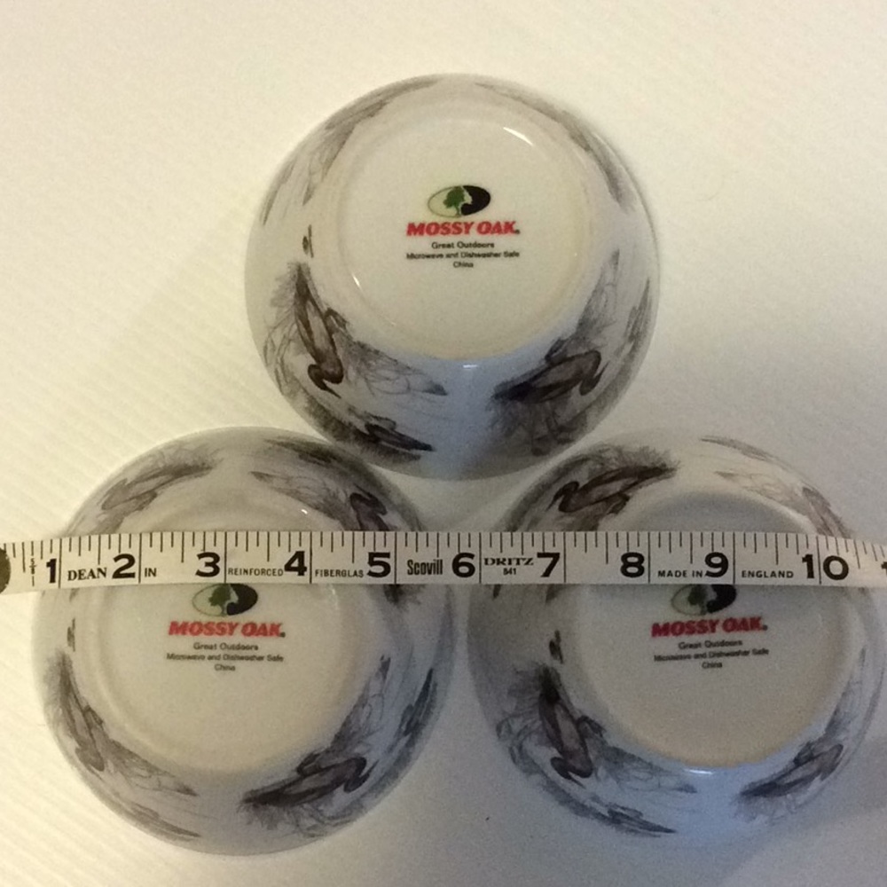 Mossy oak bowls, 3 bowls with duck scenes.